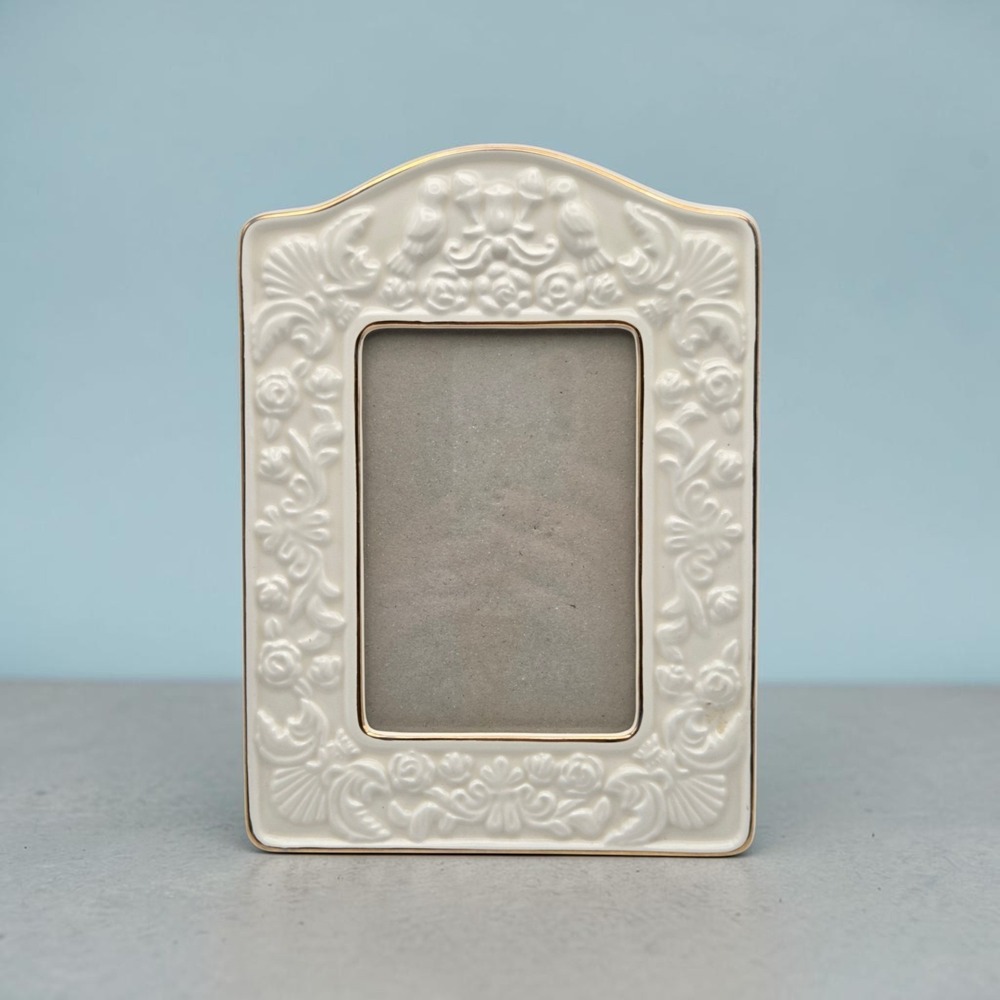 Vintage 80s Philip Whitney 5 x 3 1/2 Porcelain Frame With 22 Karat Gold Accents